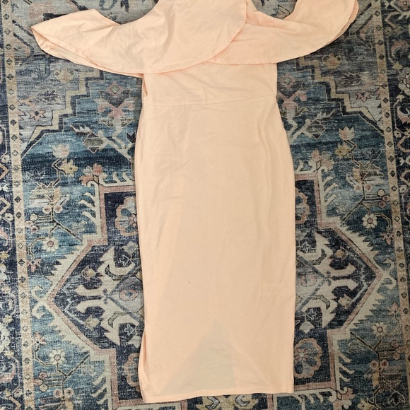 ASOS PETITE High Neck Cold Shoulder Midi Dress - Nude - Picture 2 of 3